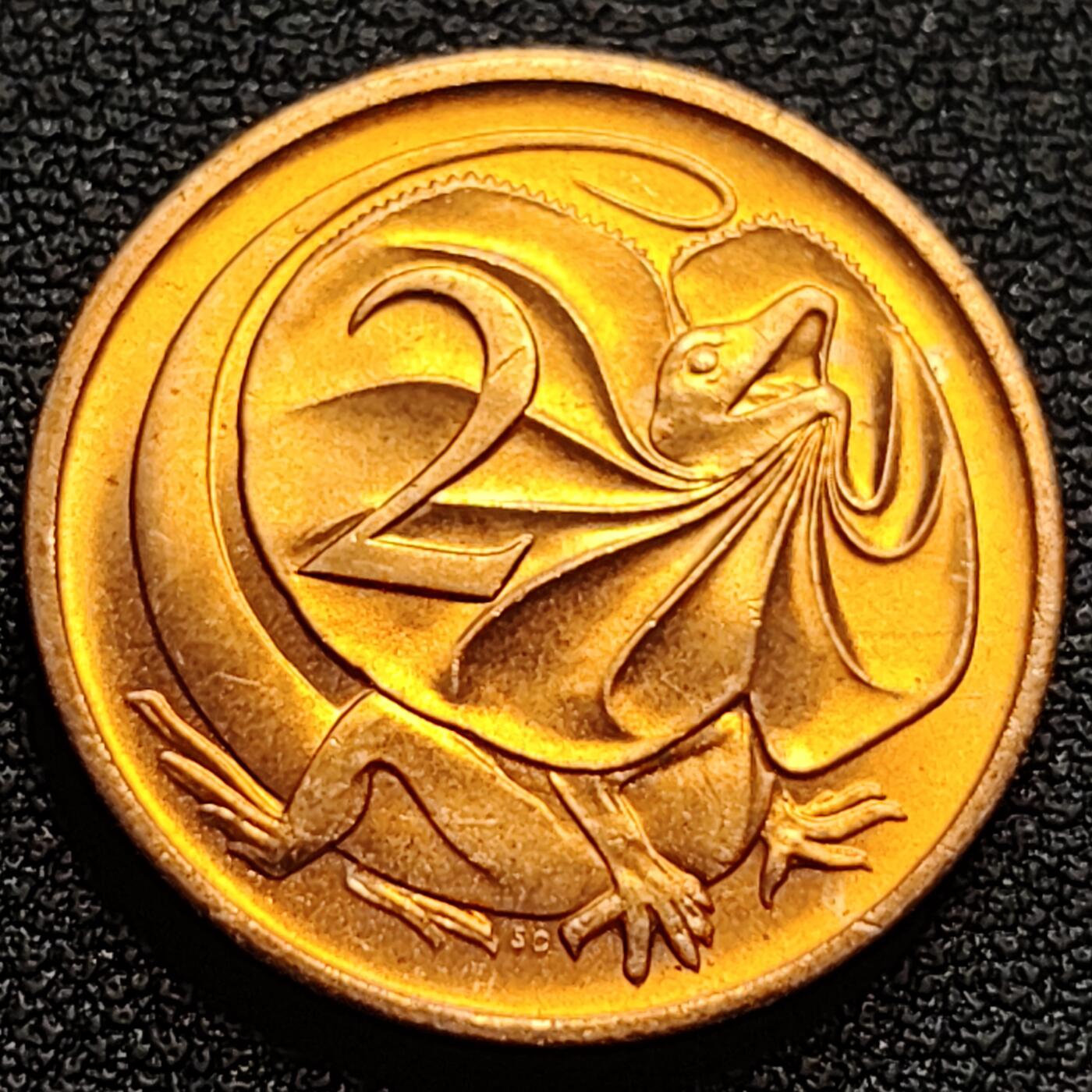 泉币菌-第93场-精品福利场（满包邮条件，下周一发货） 近未流通 美品 1984年 英属澳大利亚2分铜币 伞蜥蜴斗篷蜥 21.5mm