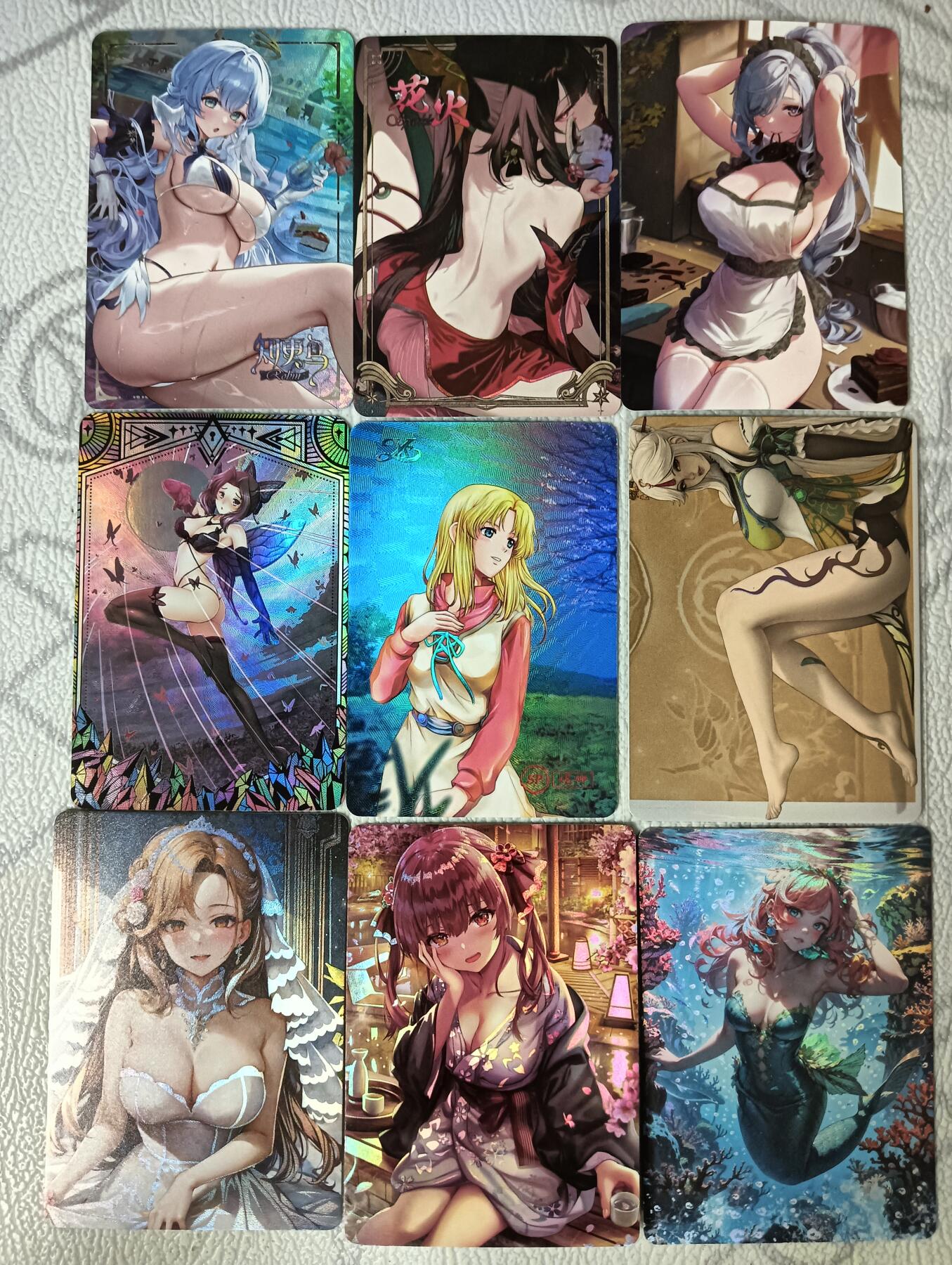 花开卡拍第35期（8月24号周日截拍，品控勿拍!!!拍品不寄存，运费5元，自制卡难免瑕疵，可能存在轻微撞角爆边等出厂瑕疵，品控介意勿拍！） 二次元动漫美少女3 原神 崩铁  蝴蝶忍等散卡9张