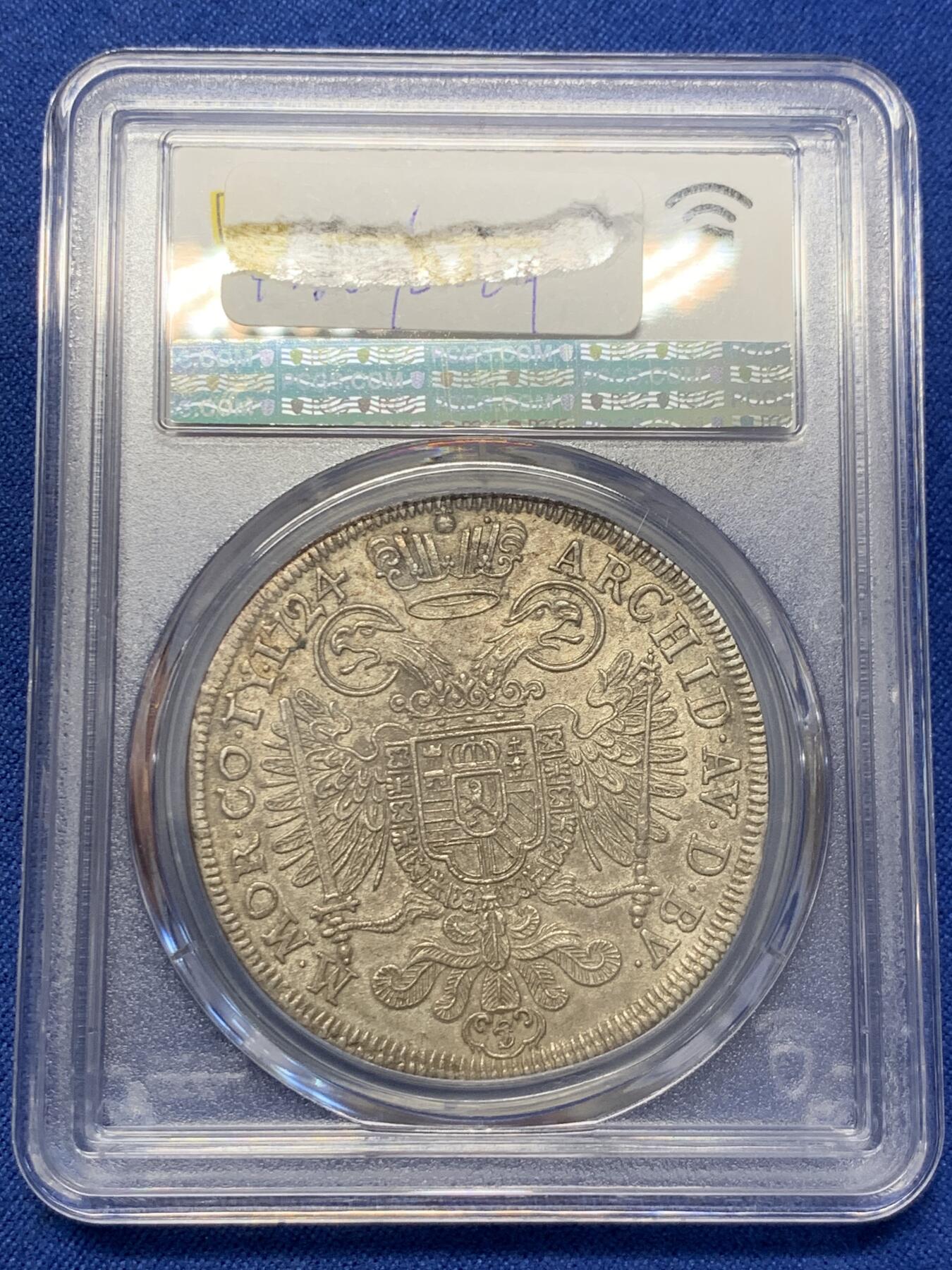 《竞宝斋》第411场 周日，周一，周二，3场连拍 （全场包邮） PCGS XFD 波西米亚 1724 查理六世 泰勒 大银币