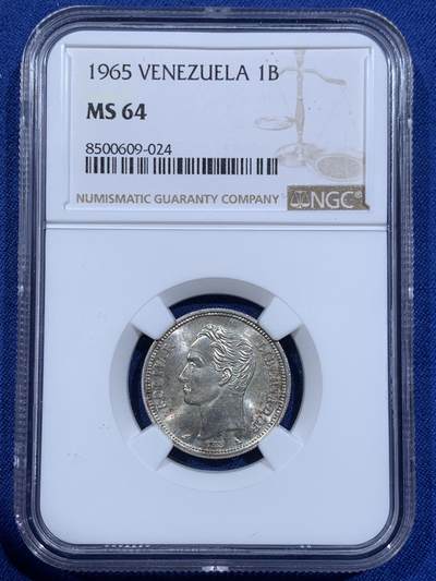 《竞宝斋》第411场 周日，周一，周二，3场连拍 （全场包邮） - NGC MS64 委内瑞拉1965年1玻利瓦尔银币