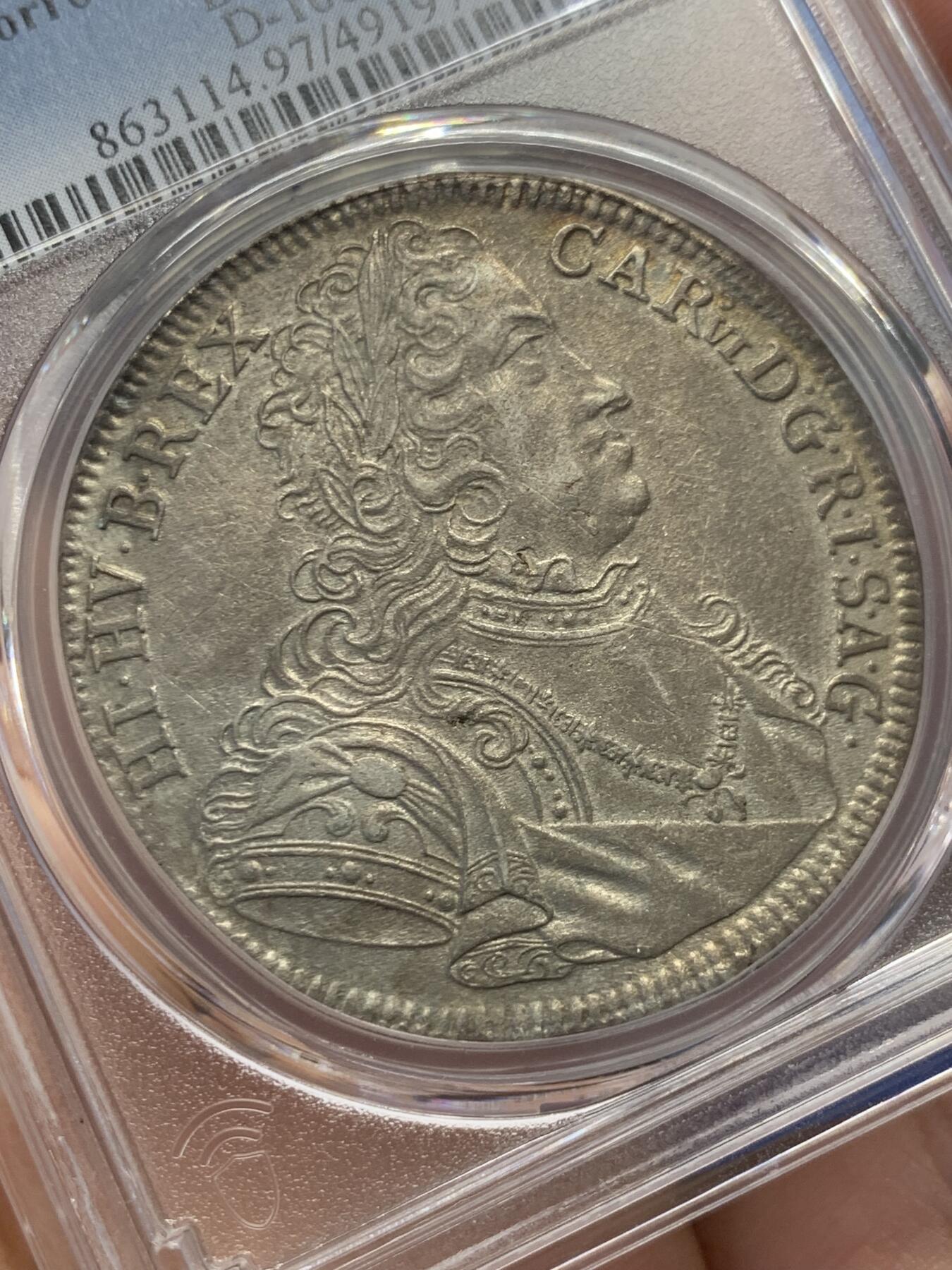 《竞宝斋》第411场 周日，周一，周二，3场连拍 （全场包邮） PCGS XFD 波西米亚 1724 查理六世 泰勒 大银币