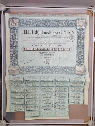 狮子猫股票债券纸品第一期 - 法国1921年森林电力股份有限公司 股票号码890