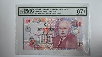 听雨轩PMG评级纸币 - 北爱尔兰100英磅 pmg67  无47詹姆斯.马丁2005