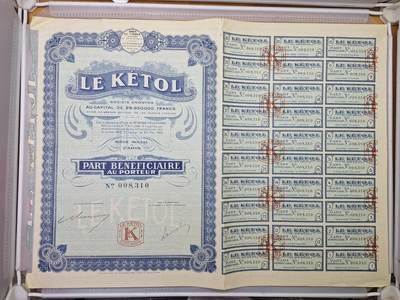 狮子猫股票债券纸品第一期 - 法国1926年和酮醇股份有限公司 股票号码8310