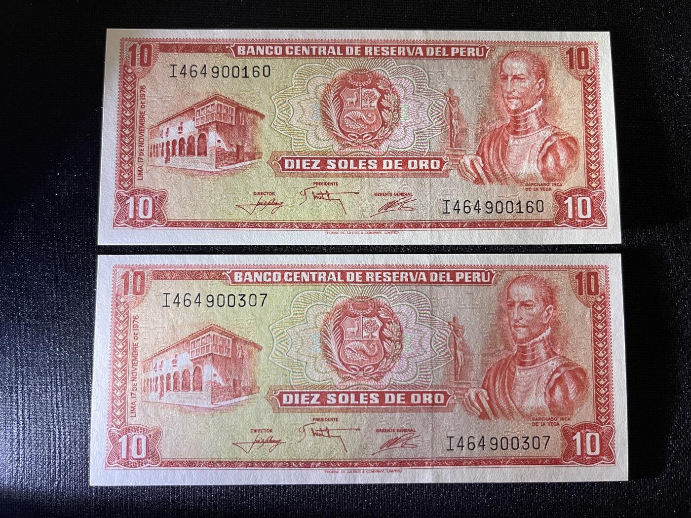 咖啡豆•收藏 2025年Aug_29th世界各国纸币拍卖 2枚 秘鲁 1976年 10索尔 全新UNC 外国纸币