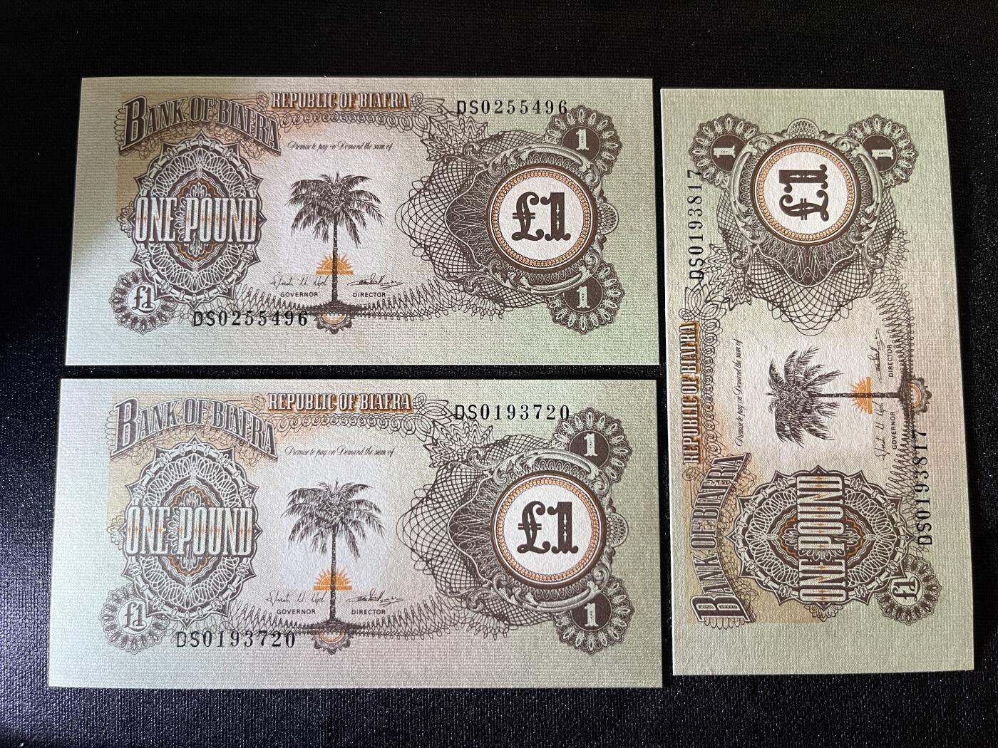 咖啡豆•收藏 2025年Aug_29th世界各国纸币拍卖 3枚 比夫拉 1968年 1镑 全新UNC 外国纸币