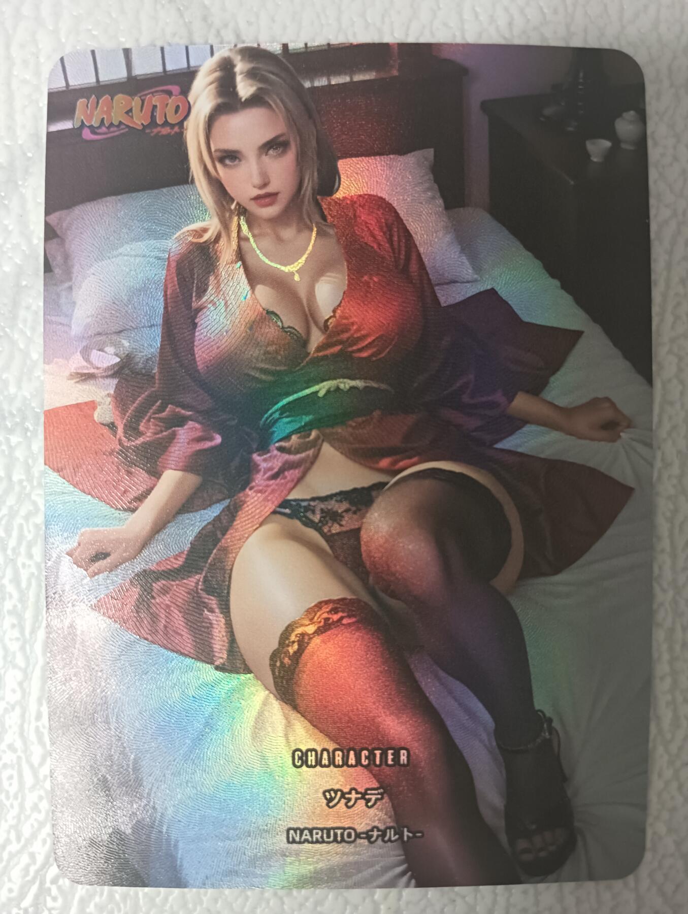 花开卡拍第35期（8月24号周日截拍，品控勿拍!!!拍品不寄存，运费5元，自制卡难免瑕疵，可能存在轻微撞角爆边等出厂瑕疵，品控介意勿拍！） 主任卡牌 嗨丝清凉火影忍者纲手 彩闪1张