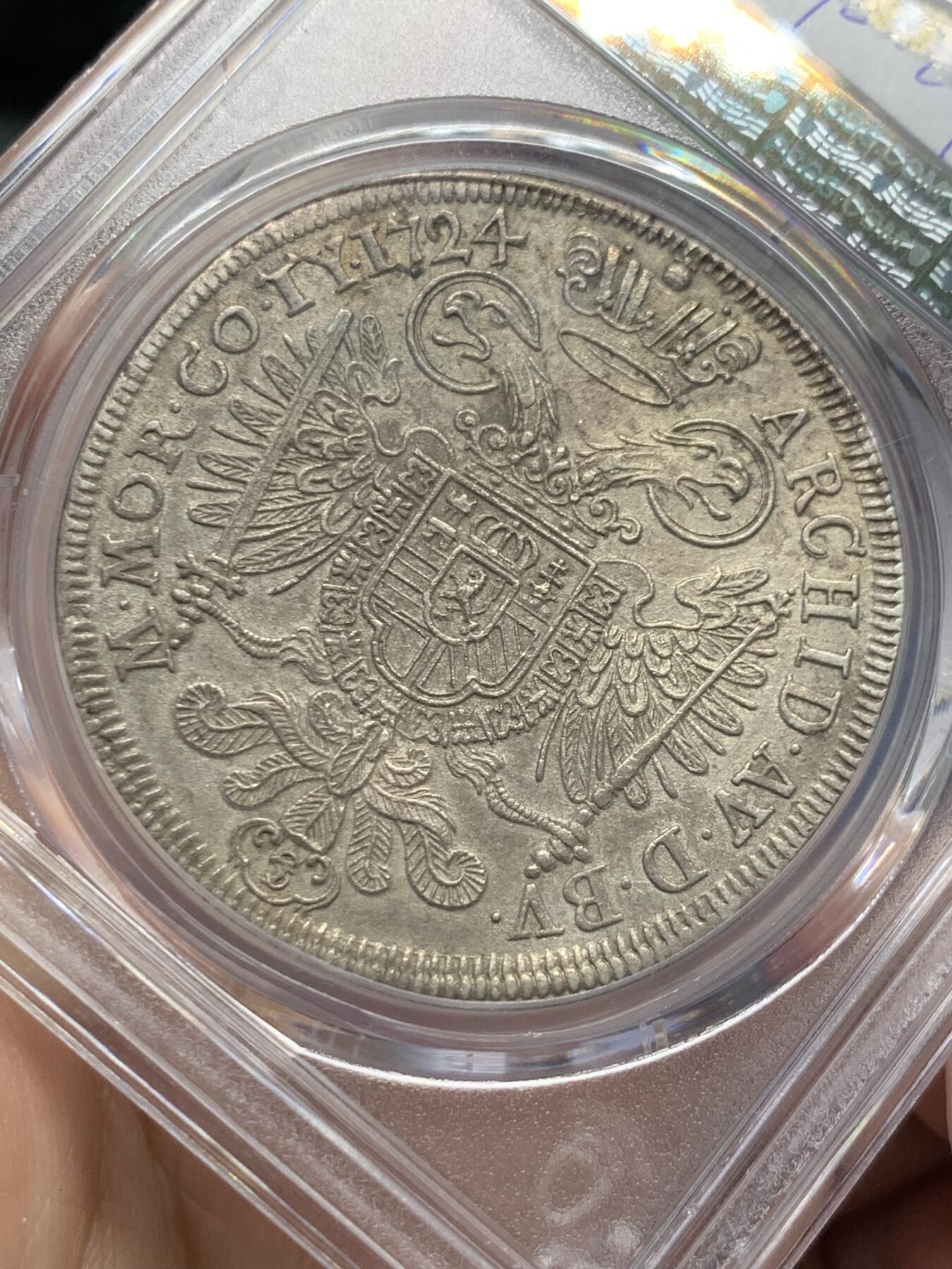 《竞宝斋》第411场 周日，周一，周二，3场连拍 （全场包邮） PCGS XFD 波西米亚 1724 查理六世 泰勒 大银币