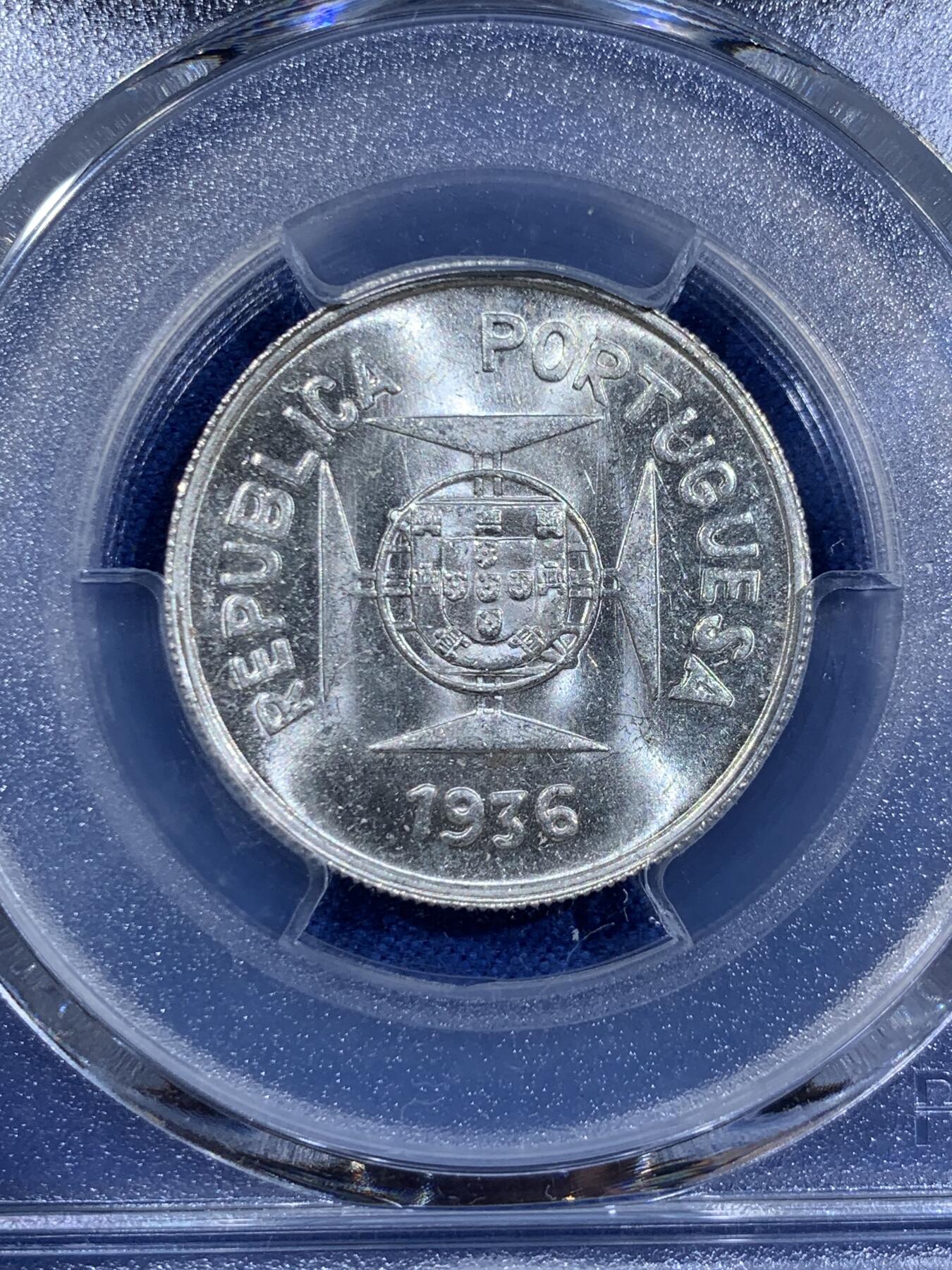 《竞宝斋》第411场 周日，周一，周二，3场连拍 （全场包邮） PCGS MS64 葡属印度1936年1/2卢比银币