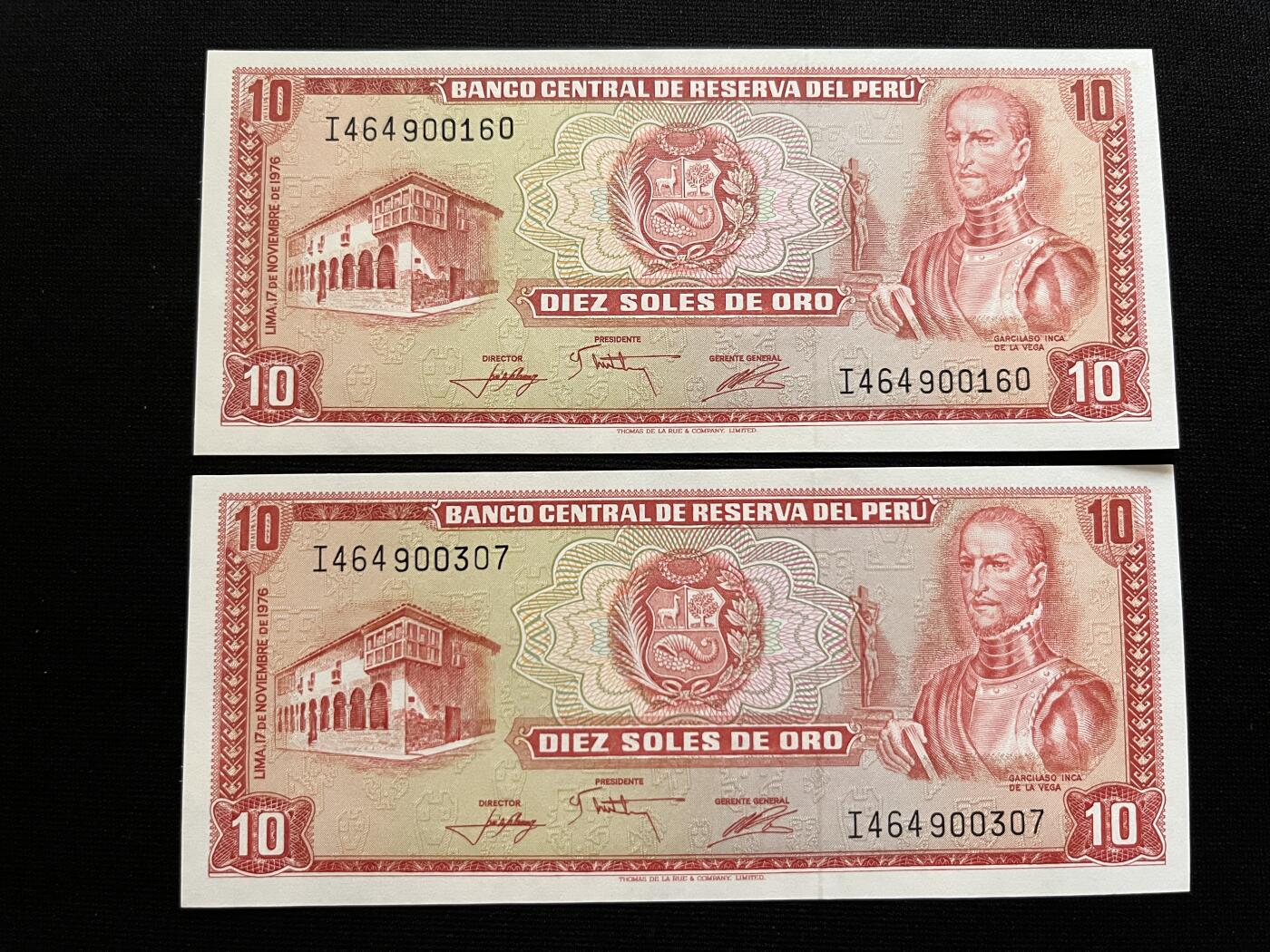 咖啡豆•收藏 2025年Aug_29th世界各国纸币拍卖 2枚 秘鲁 1976年 10索尔 全新UNC 外国纸币
