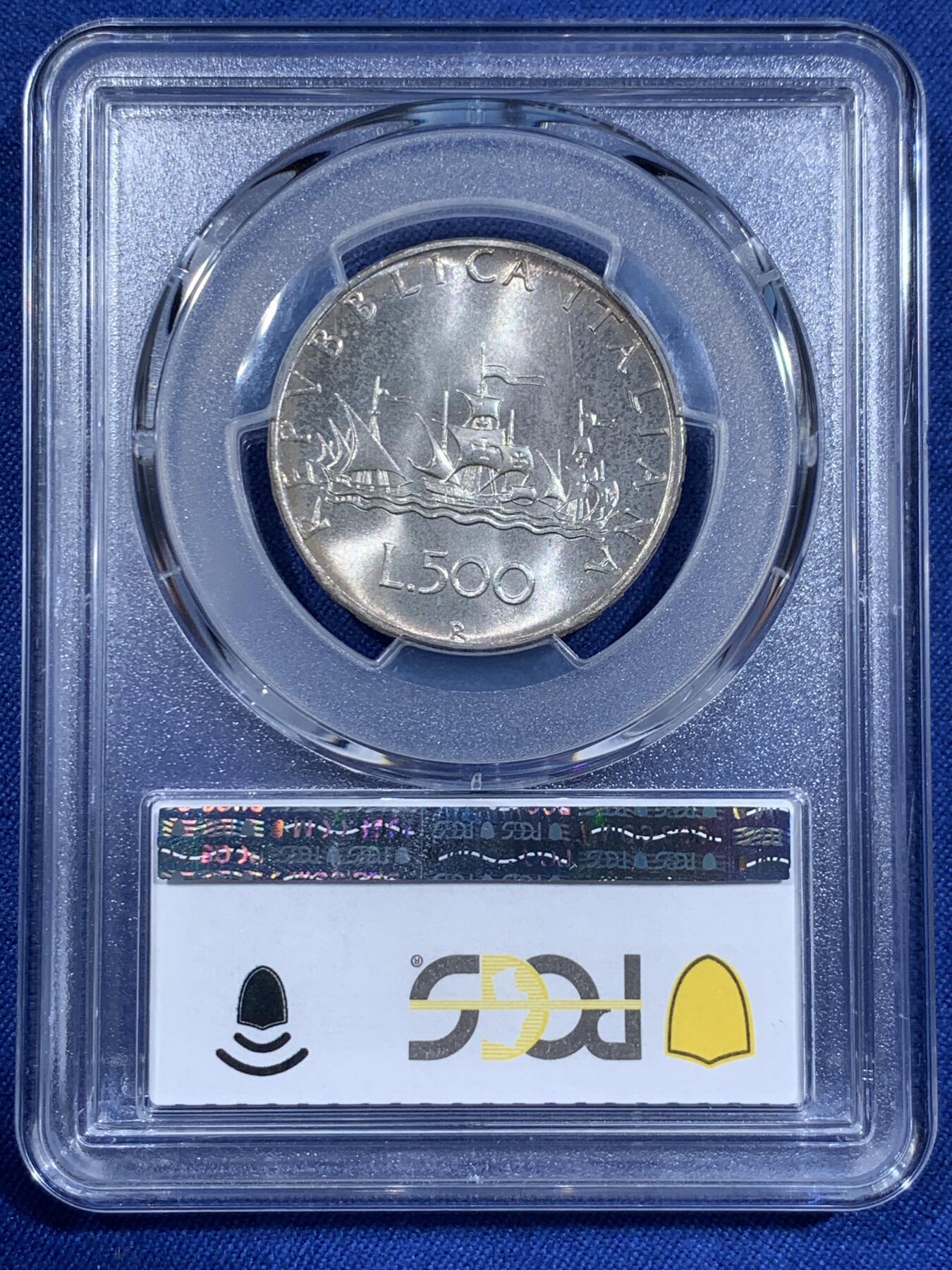 《竞宝斋》第411场 周日，周一，周二，3场连拍 （全场包邮） PCGS MS67 意大利500里拉银币 1970哥伦布文艺复兴少女 卷拆车轮光高分！