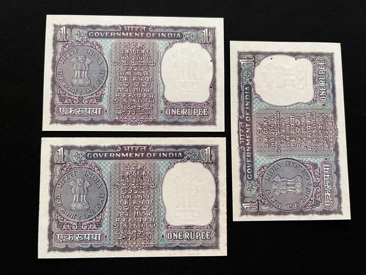 咖啡豆•收藏 2025年Aug_29th世界各国纸币拍卖 3枚 印度 1969年 1卢比 全新UNC 甘地诞辰纪念 外国纸币 有针孔
