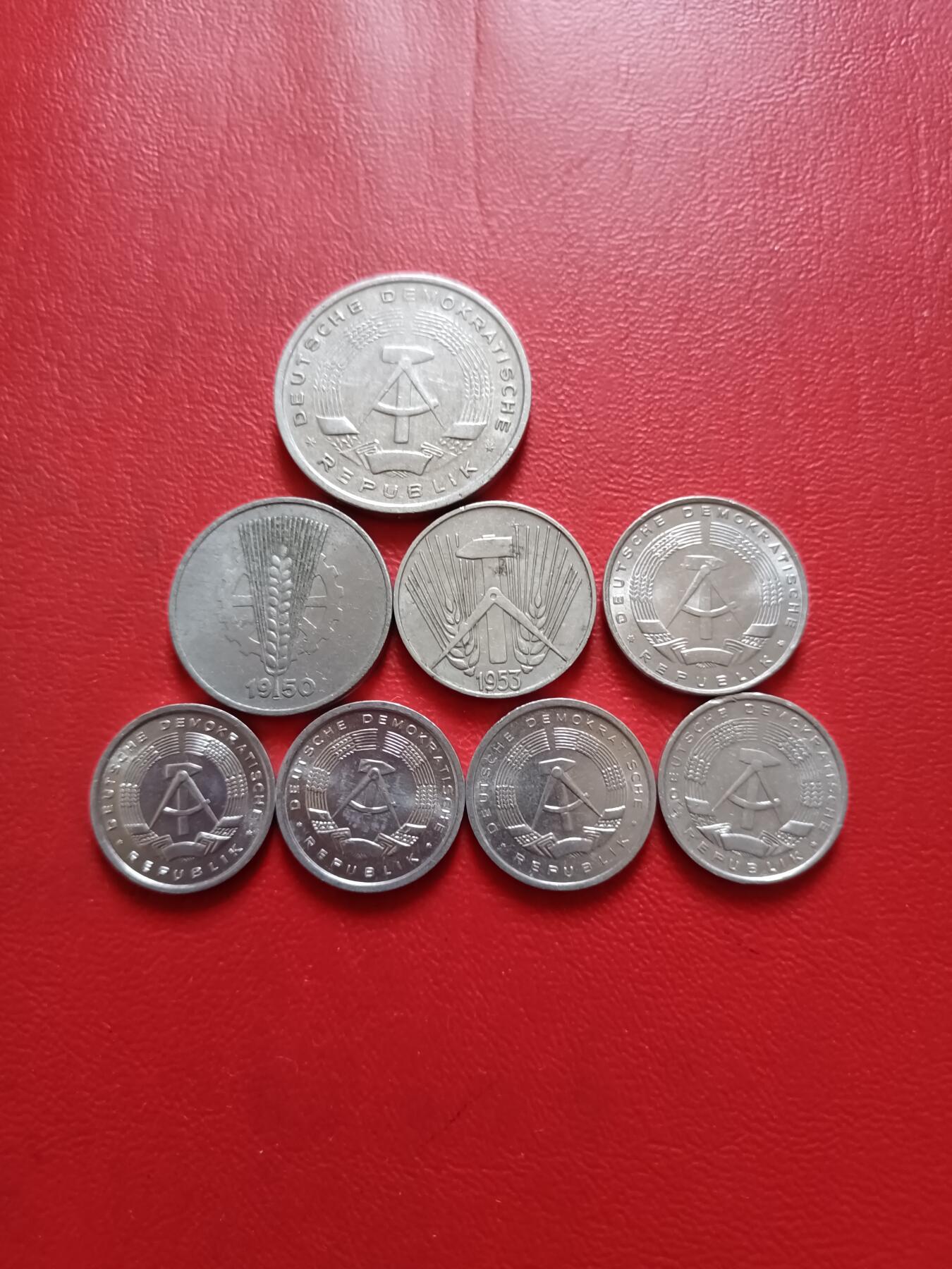 【云涧收藏】第五十六场 东德7枚，含早期双排字1马克，E标5芬尼