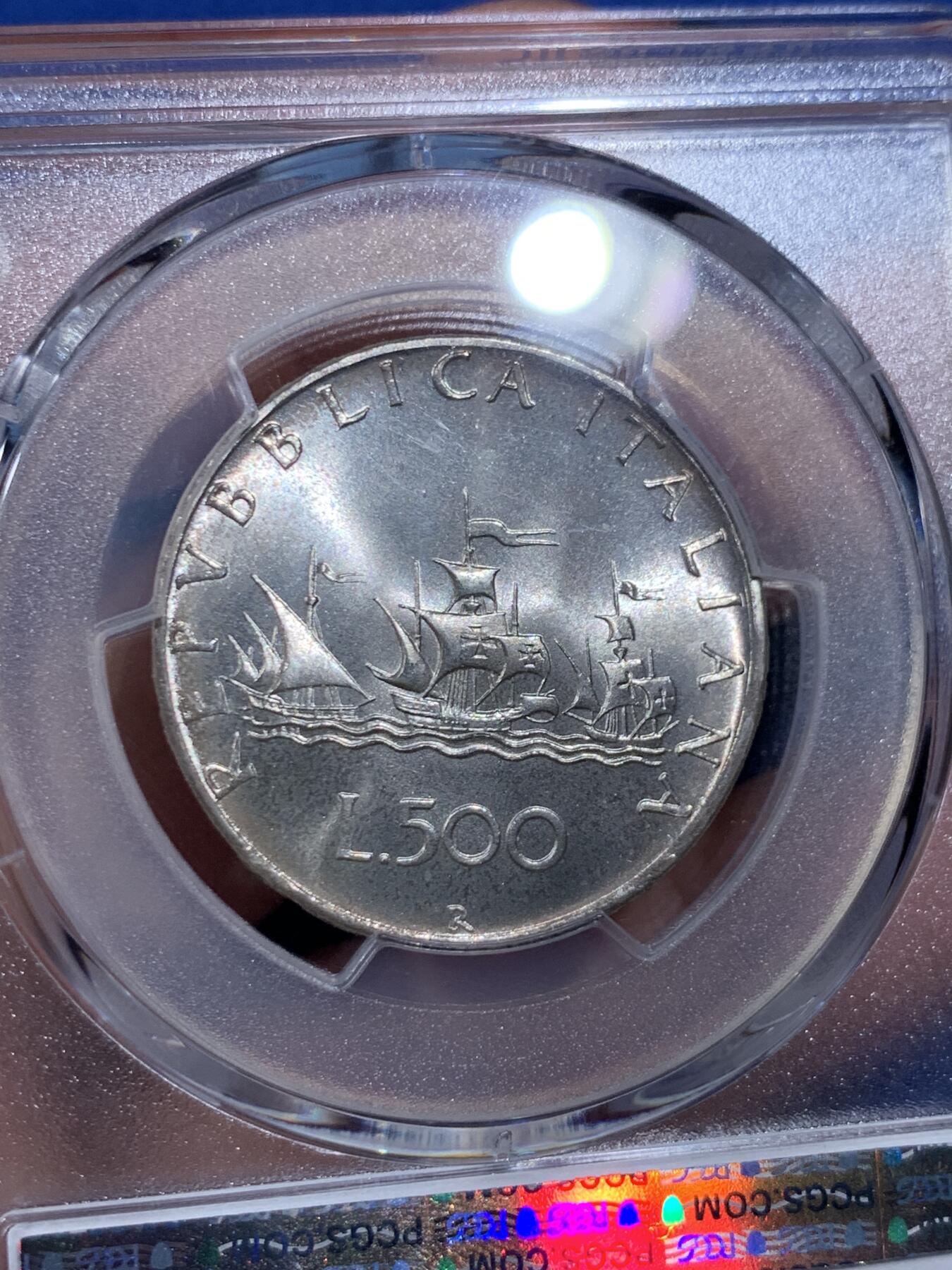《竞宝斋》第411场 周日，周一，周二，3场连拍 （全场包邮） PCGS MS67 意大利500里拉银币 1970哥伦布文艺复兴少女 卷拆车轮光高分！