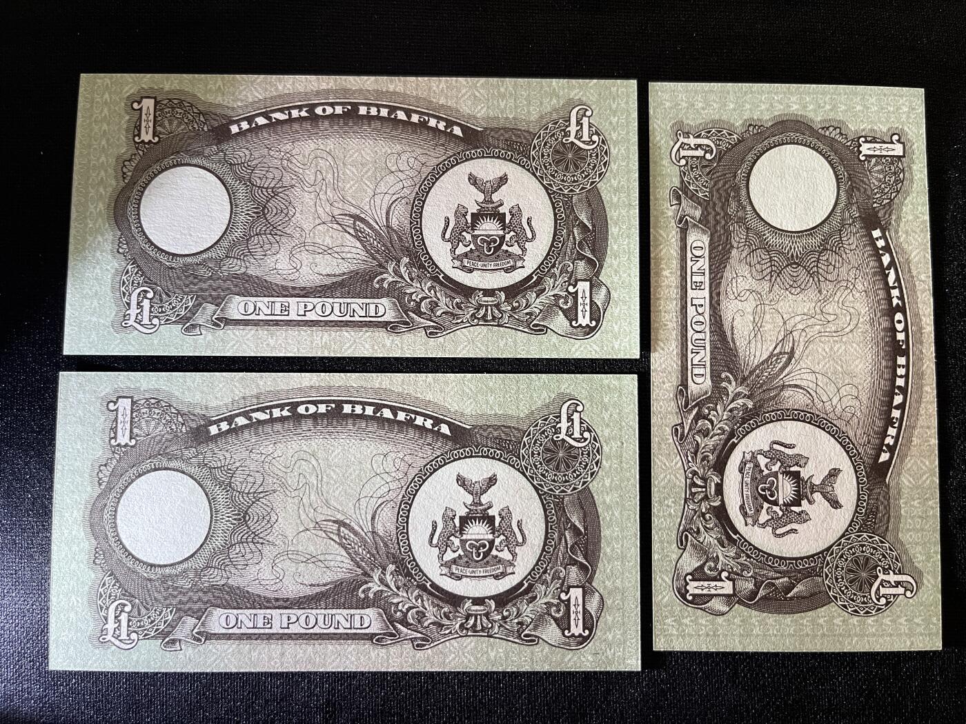 咖啡豆•收藏 2025年Aug_29th世界各国纸币拍卖 3枚 比夫拉 1968年 1镑 全新UNC 外国纸币
