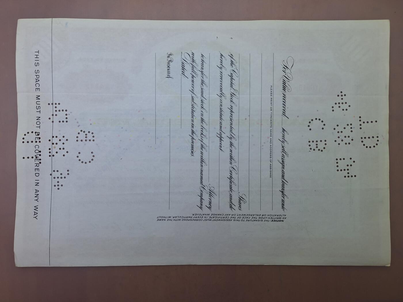 狮子猫股票债券纸品第一期 美国1954年卡鲁梅特&赫克拉公司 股票号码6345（红色）
