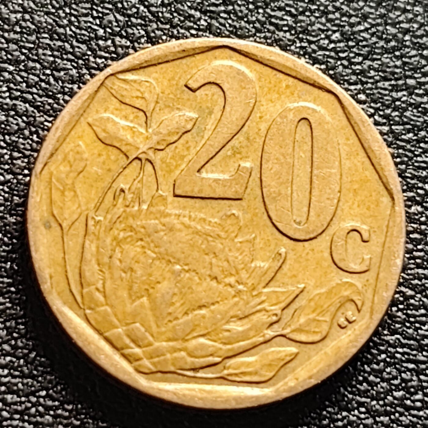 泉币菌-第95场-散币乐园场（满包邮条件，下周一发货）  南非共和国 2007年20分(海神普罗透斯之花) 19mm