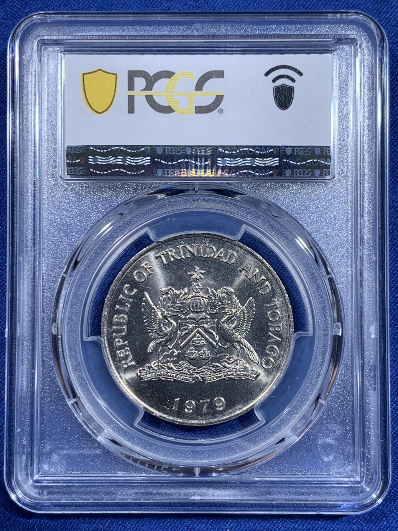 《竞宝斋》第411场 周日，周一，周二，3场连拍 （全场包邮） PCGS MS64 特立尼达和多巴哥1元纪念币 车轮光状态漂亮 低评!