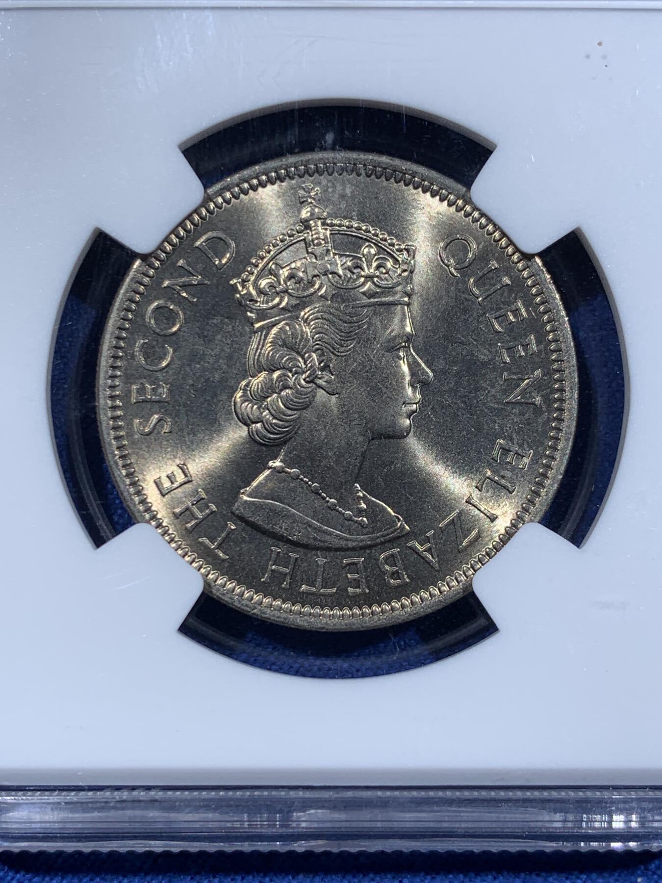 《竞宝斋》第411场 周日，周一，周二，3场连拍 （全场包邮） NGC MS65 中国香港1973年壹圆镍币 经典的女王像加狮子图案