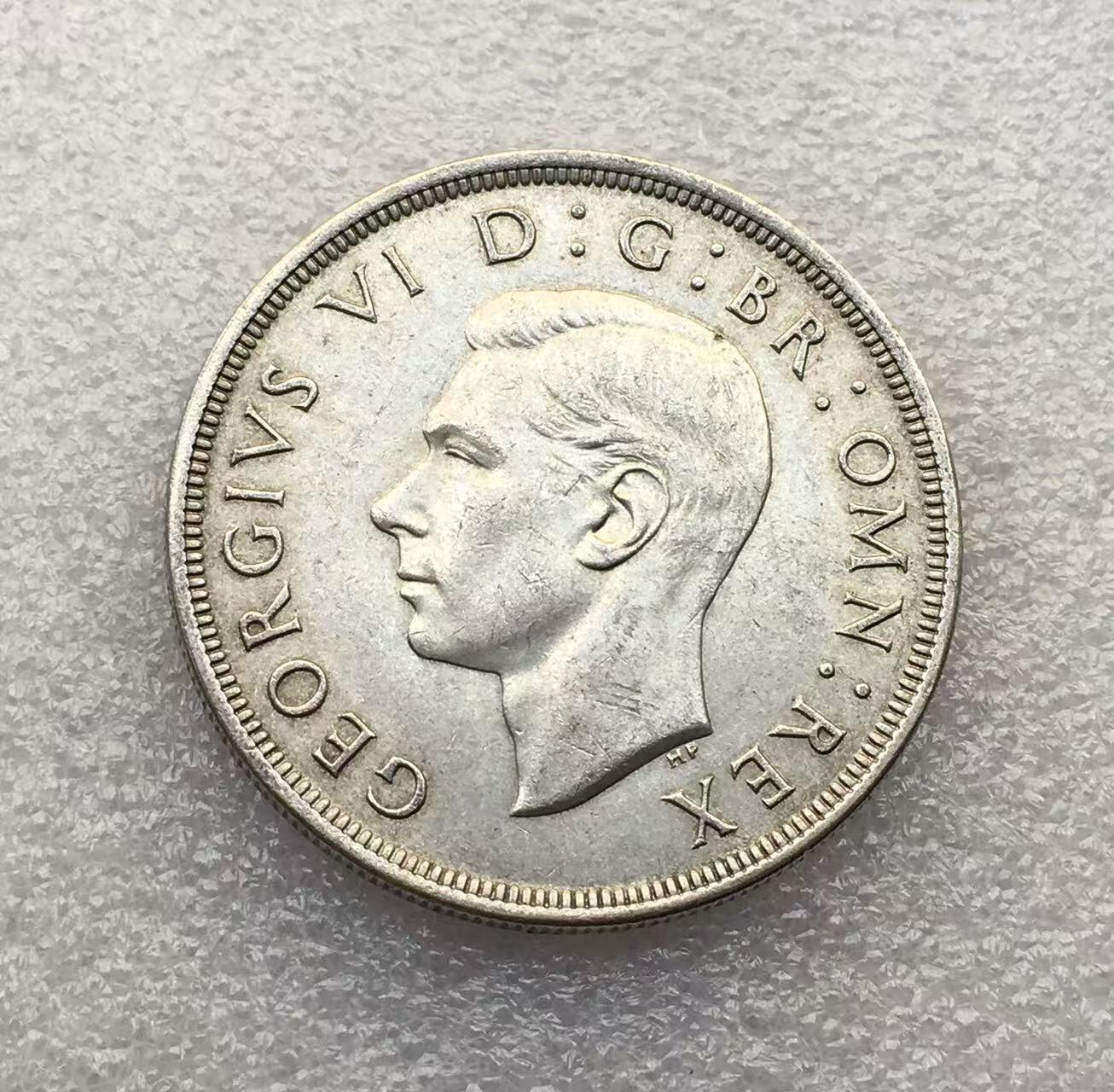 世界钱币专场拍卖 好品1937年英国乔治六世双狮登基1克朗大银币 28.2克