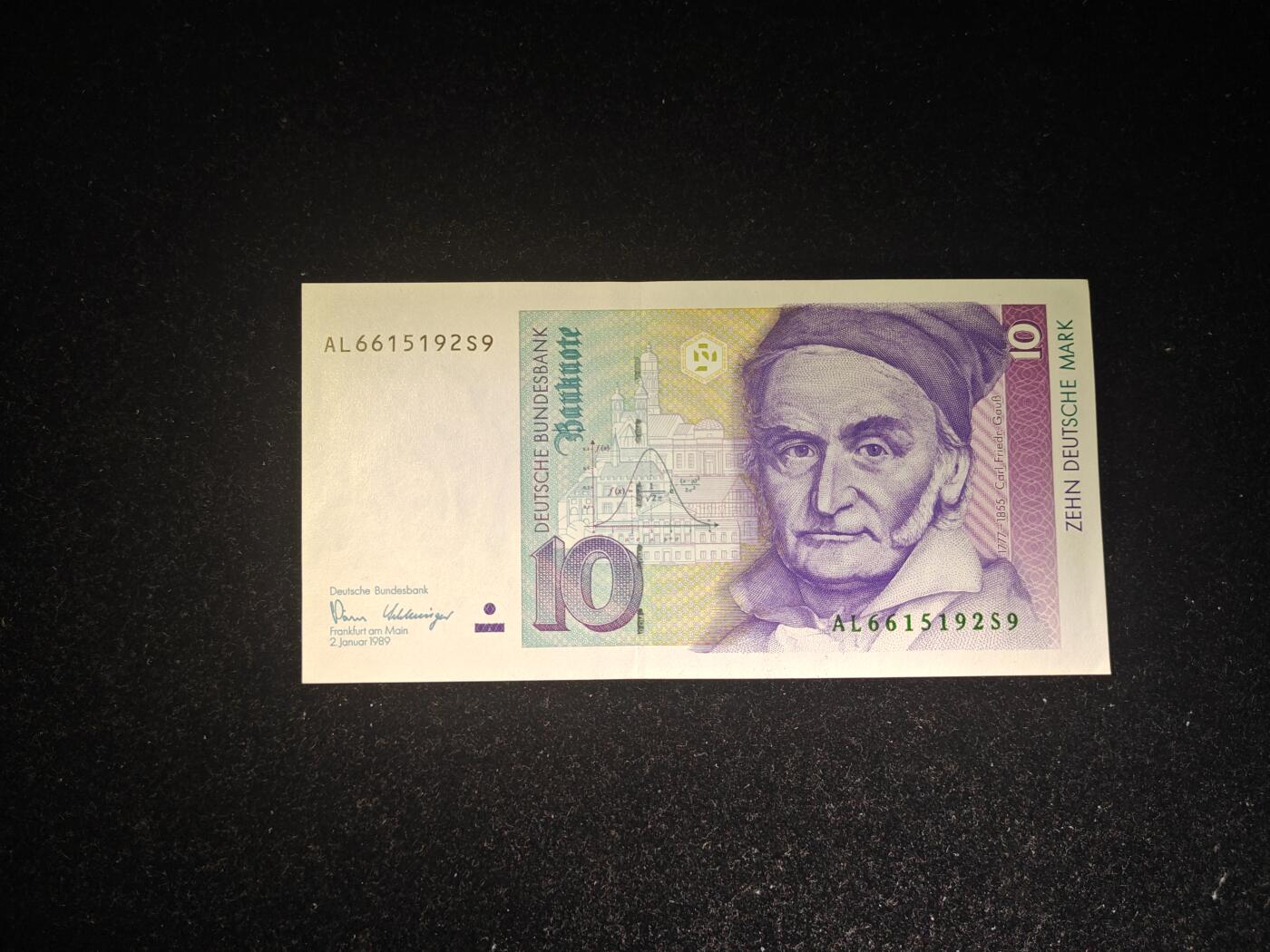 德国 1989年 首发A冠 10马克 无47 全新UNC