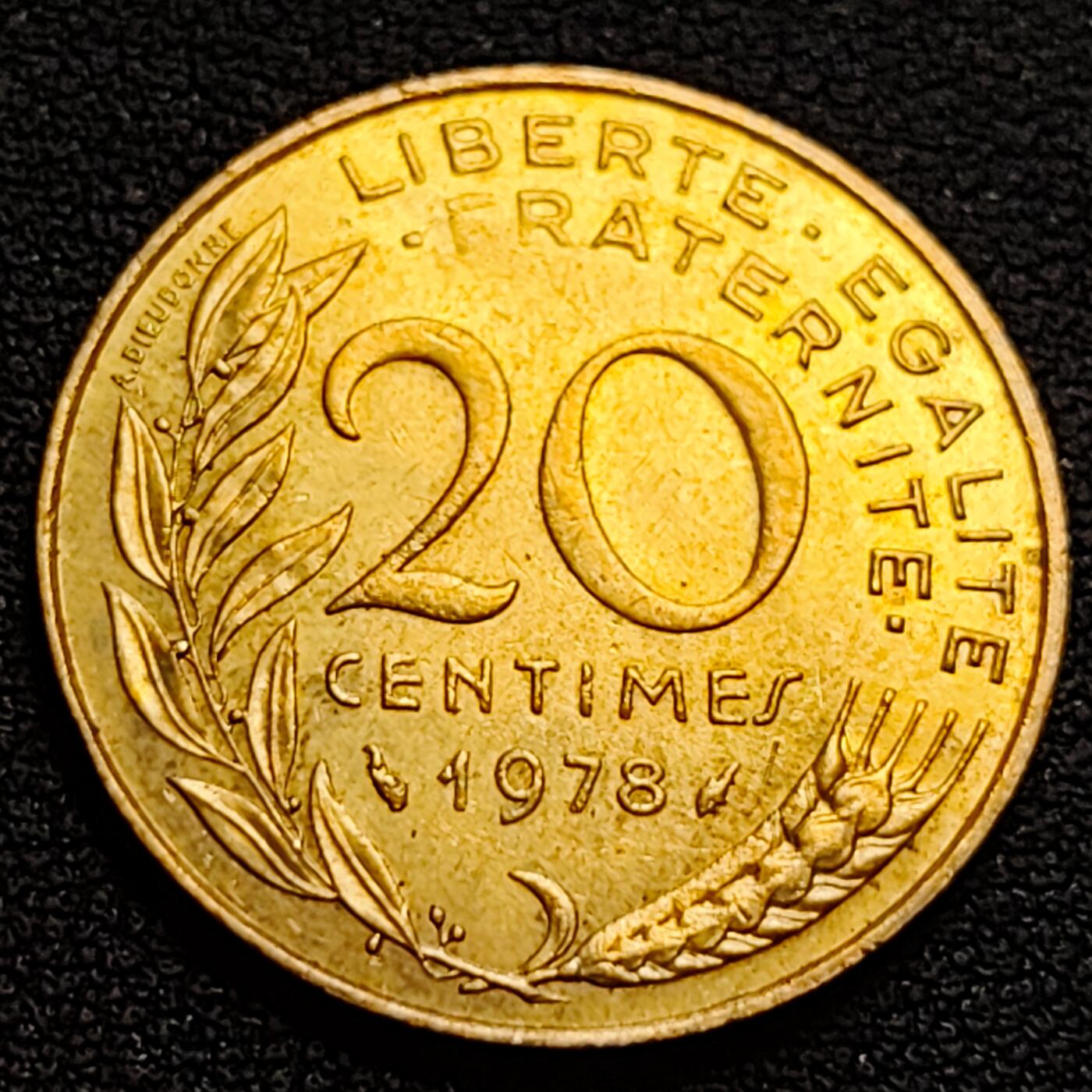 泉币菌-第93场-精品福利场（满包邮条件，下周一发货） 近未流通 法国1978年20生丁铜币 玛丽安娜 入欧前末版 绝版