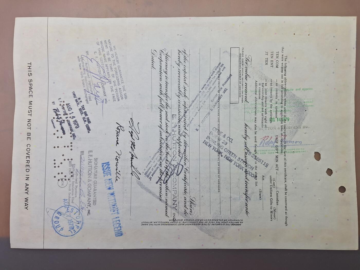 狮子猫股票债券纸品第一期 美国1975年珀金—埃尔默公司 股票号码275160