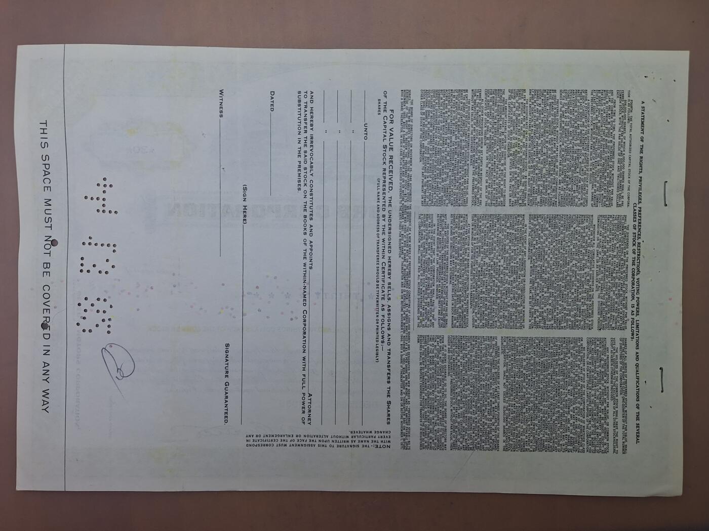 狮子猫股票债券纸品第一期 美国1955年通用汽车 股票号码20558（绿色）