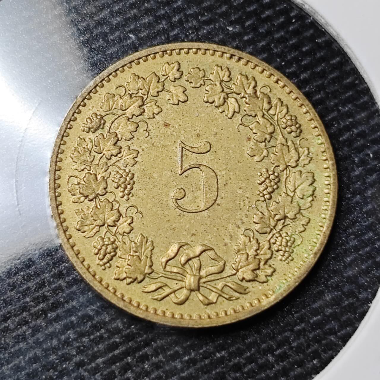KK钱币收藏小铺 第328期 2月预留时间 周末发货  瑞士5分铜币
