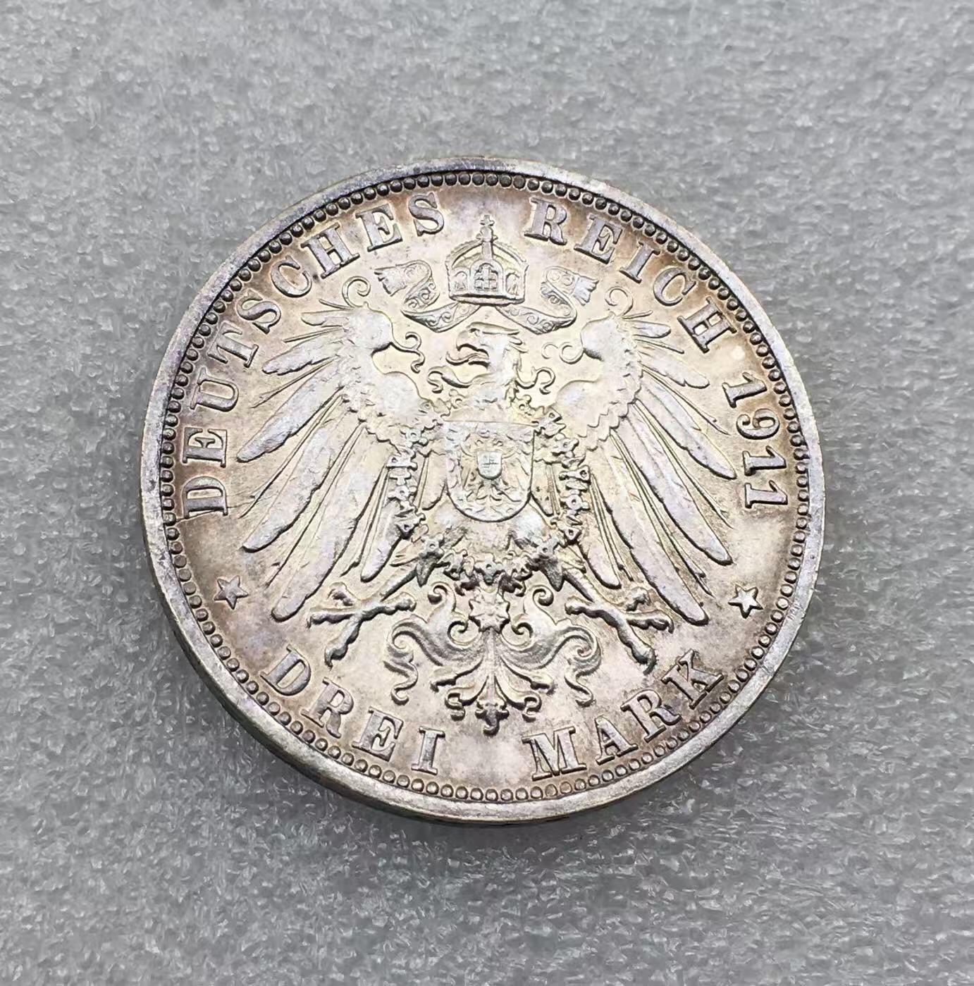 世界钱币专场拍卖 1911年德国符腾堡银婚3马克银币 16.7克