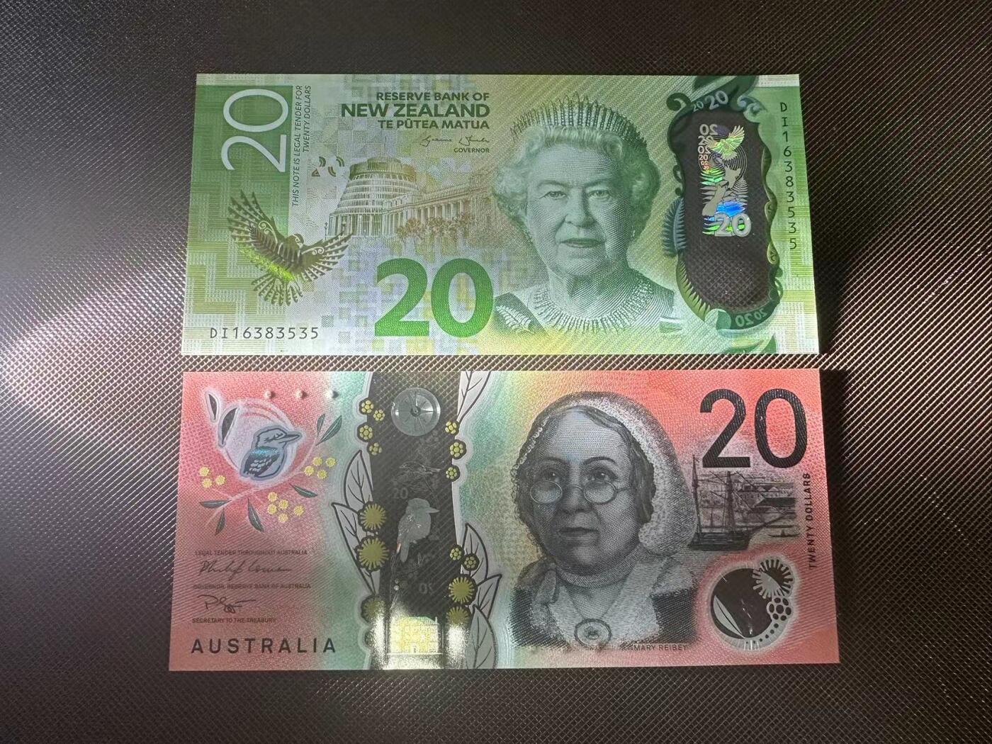 喜羊羊钱币收藏2025第9期(普品场) 澳大利亚  新西兰 20unc 塑料钞