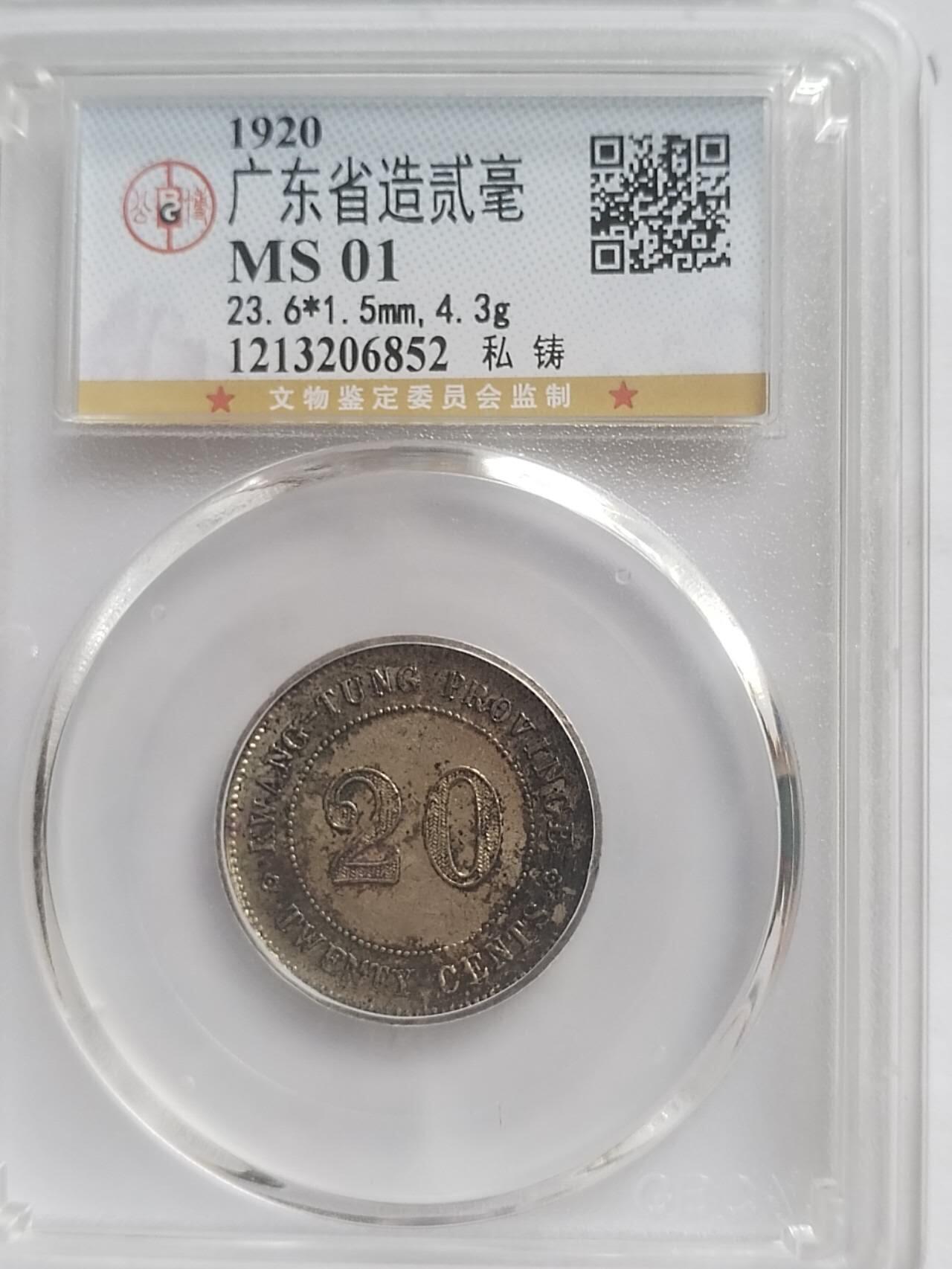 1920年广东省造二毫银币。