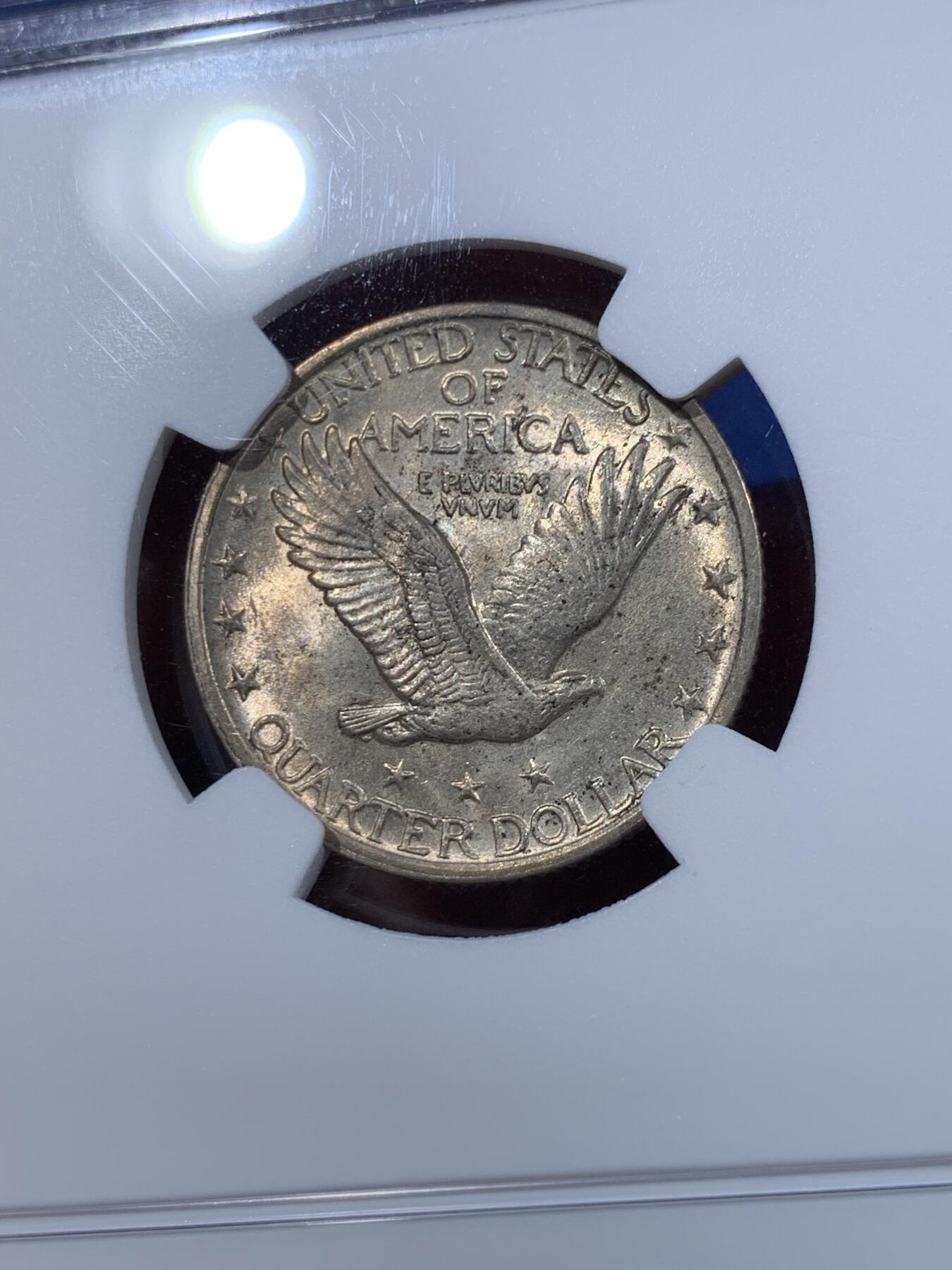 《竞宝斋》第411场 周日，周一，周二，3场连拍 （全场包邮） NGC MS63 美国 1920年 25美分 经典站姿女神设计 黄油包浆 美系玩家不可或缺的品种
