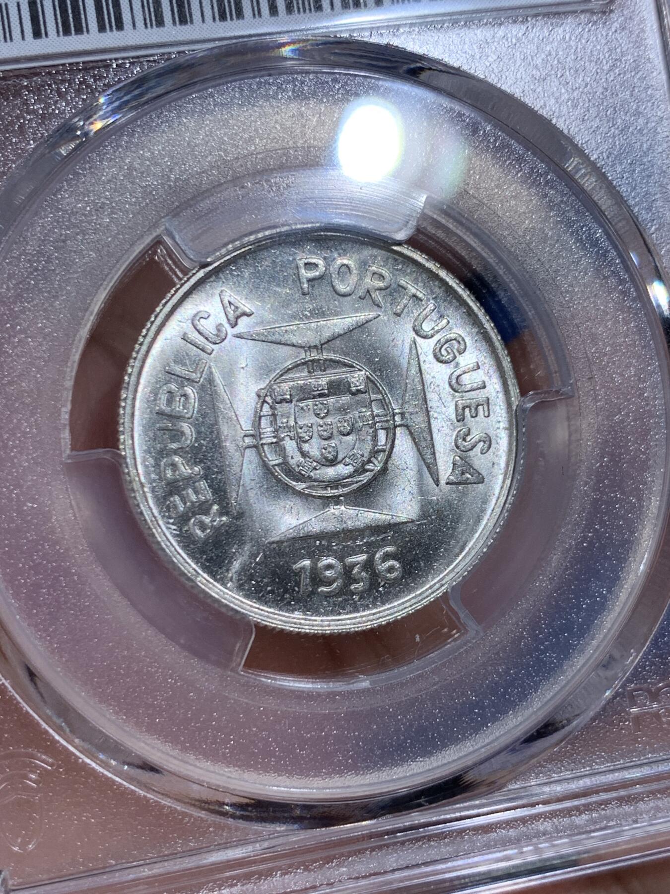 《竞宝斋》第411场 周日，周一，周二，3场连拍 （全场包邮） PCGS MS64 葡属印度1936年1/2卢比银币