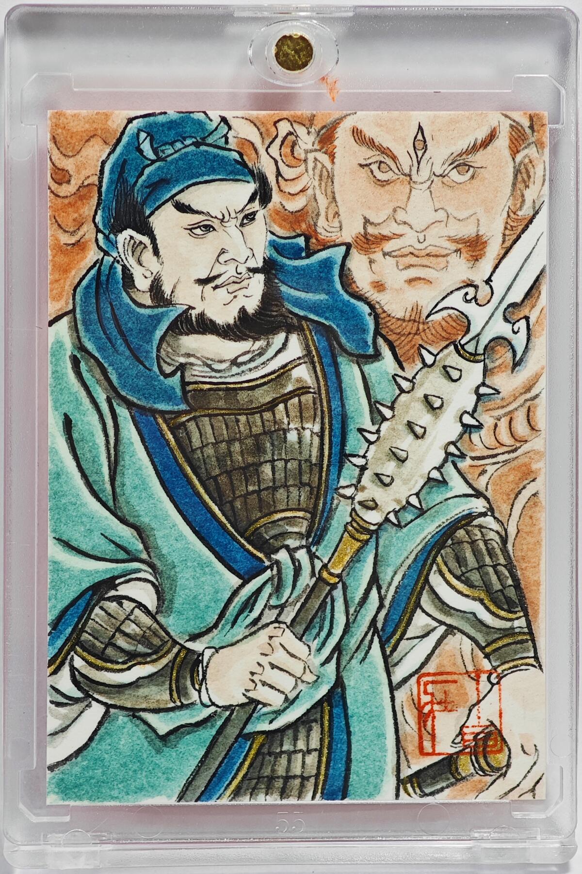 白泽拍卖卡牌手绘专场第23期（中庭淡月照三更，白露洗空河汉明） 2025  卢艺丰手绘卡 单雄信  卢艺丰签绘 卡砖封装