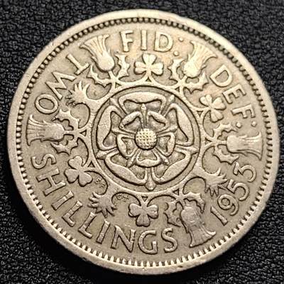 泉币菌-第93场-精品福利场（满包邮条件，下周一发货） - 英国早期1953年2先令老镍币 伊丽莎白二世青年女王头像 28.3MM
