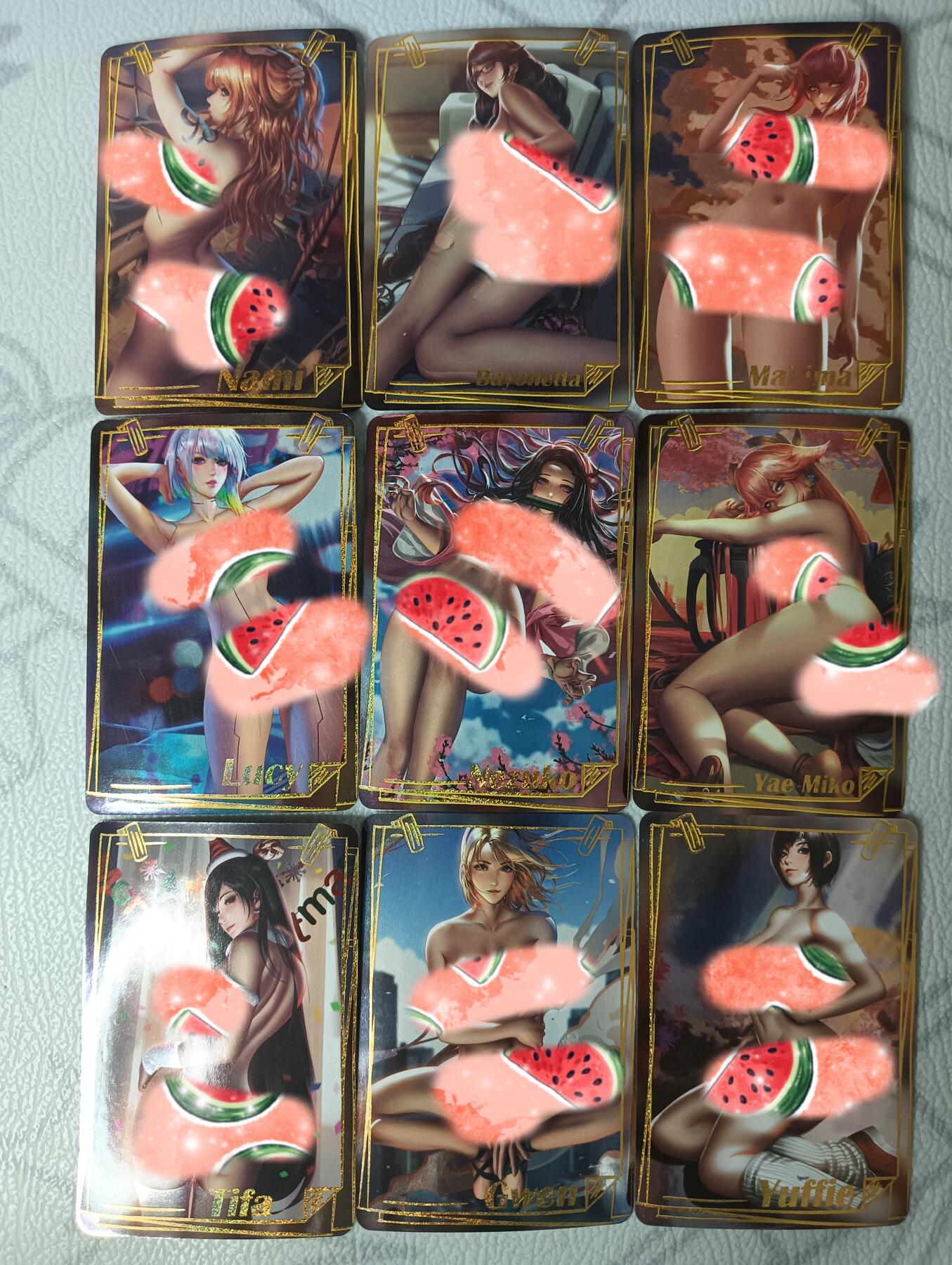 花开卡拍第35期（8月24号周日截拍，品控勿拍!!!拍品不寄存，运费5元，自制卡难免瑕疵，可能存在轻微撞角爆边等出厂瑕疵，品控介意勿拍！） 玩卡秀茉莉 动漫女主艺术版 蒂法 玛奇玛等 一套9张