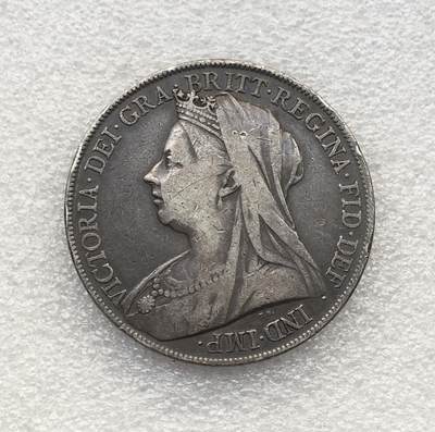 世界钱币专场拍卖 - 1900年英国维多利亚女王披纱马剑1克朗流通银币 28克 92.5%银