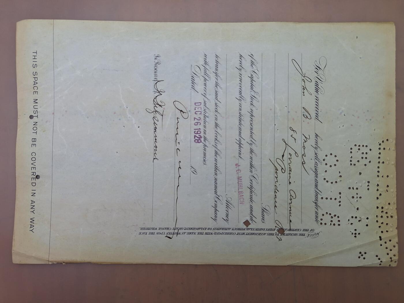 狮子猫股票债券纸品第一期 美国1928年巴利莫尔俄亥俄铁路公司 股票号码289245（绿色）