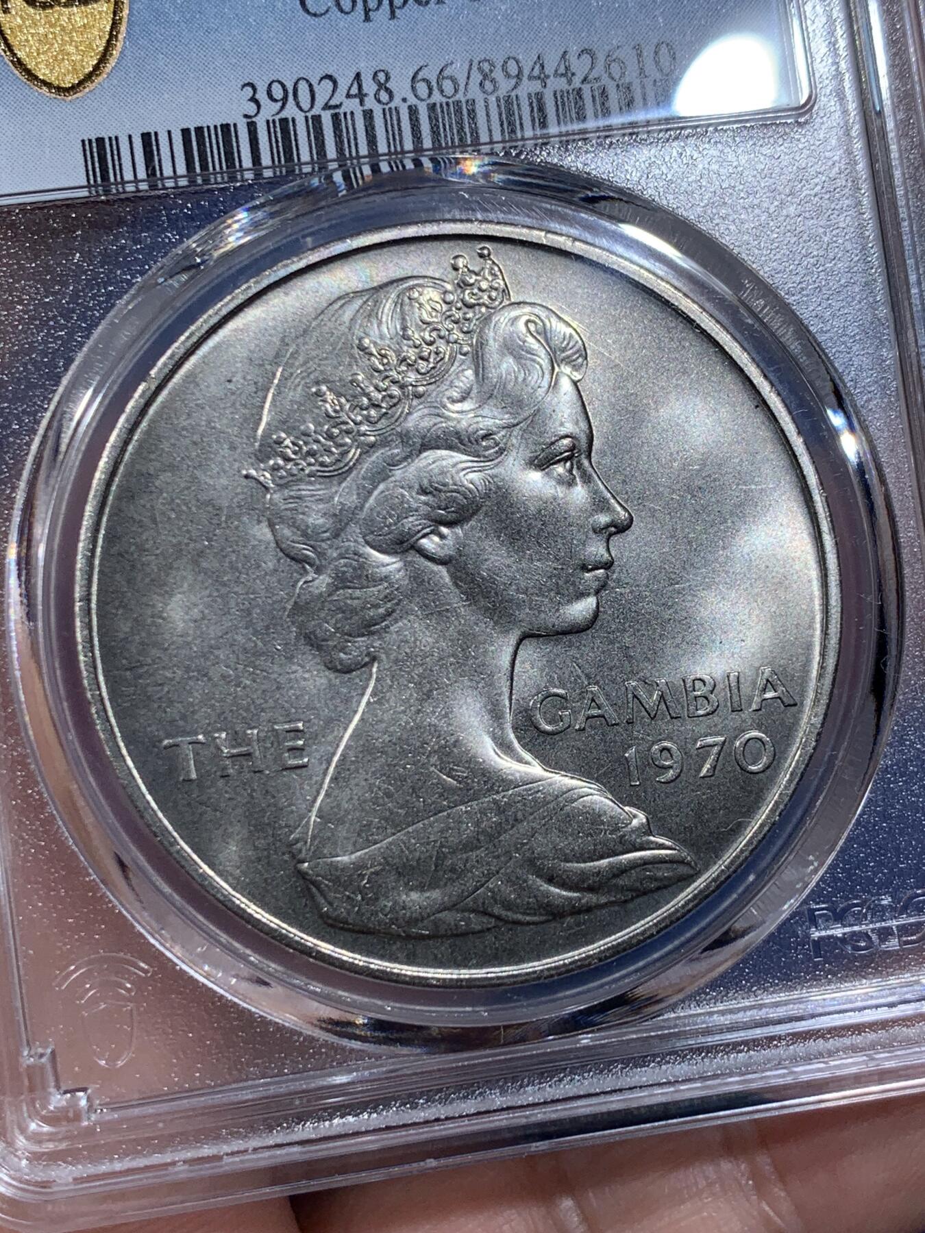 《竞宝斋》第411场 周日，周一，周二，3场连拍 （全场包邮） PCGS MS66 冈比亚1970年河马大型动物克朗币，冈比亚最大面值