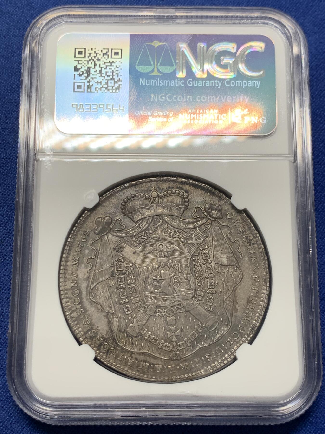 《竞宝斋》第411场 周日，周一，周二，3场连拍 （全场包邮） 唯一亚军分 NGC AU58 奥地利小邦国 1768年 芭提雅尼伯爵 泰勒银币 发行量仅300枚 2019年昆克裸币5W成交