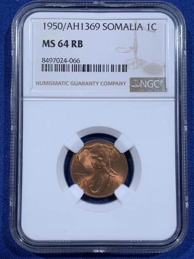 《竞宝斋》第411场 周日，周一，周二，3场连拍 （全场包邮） - NGC MS64RB 意属索马里1分铜币 大象!车轮光状态漂亮！
