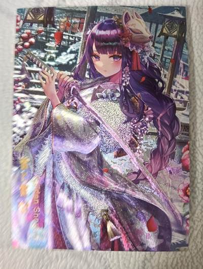花开卡拍第35期（8月24号周日截拍，品控勿拍!!!拍品不寄存，运费5元，自制卡难免瑕疵，可能存在轻微撞角爆边等出厂瑕疵，品控介意勿拍！） - 白花恋诗 原神雷电将军 烫金粗闪 厚卡一张
