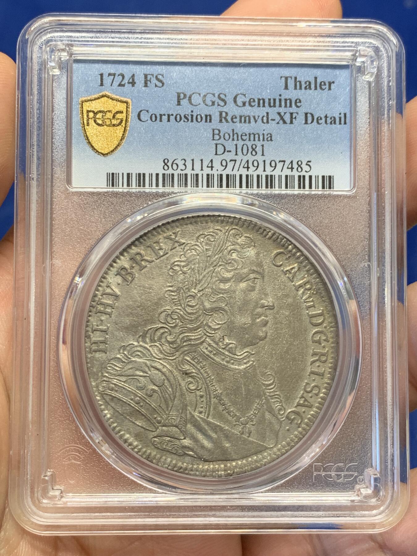 《竞宝斋》第411场 周日，周一，周二，3场连拍 （全场包邮） PCGS XFD 波西米亚 1724 查理六世 泰勒 大银币