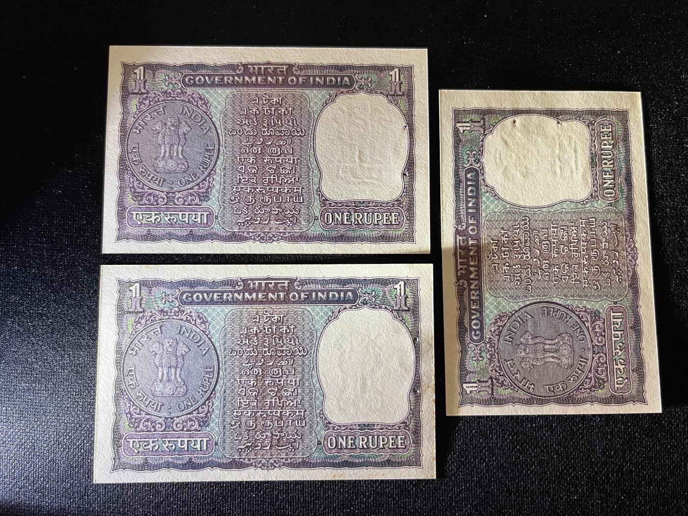 咖啡豆•收藏 2025年Aug_29th世界各国纸币拍卖 3枚 印度 1969年 1卢比 全新UNC 甘地诞辰纪念 外国纸币 有针孔