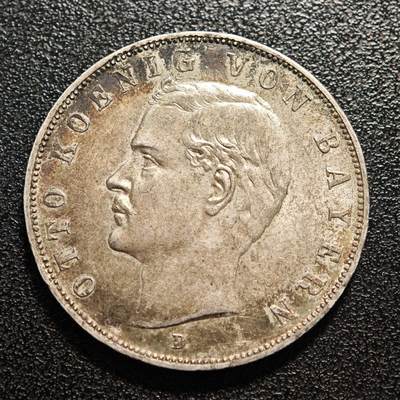 【德藏】世界币章拍卖第143期（拍品征集中~欢迎藏友联系） - 1912年 德国巴伐利亚奥托3马克银币 UNC 边缘彩包浆 直径约：33mm；重约：16.7g