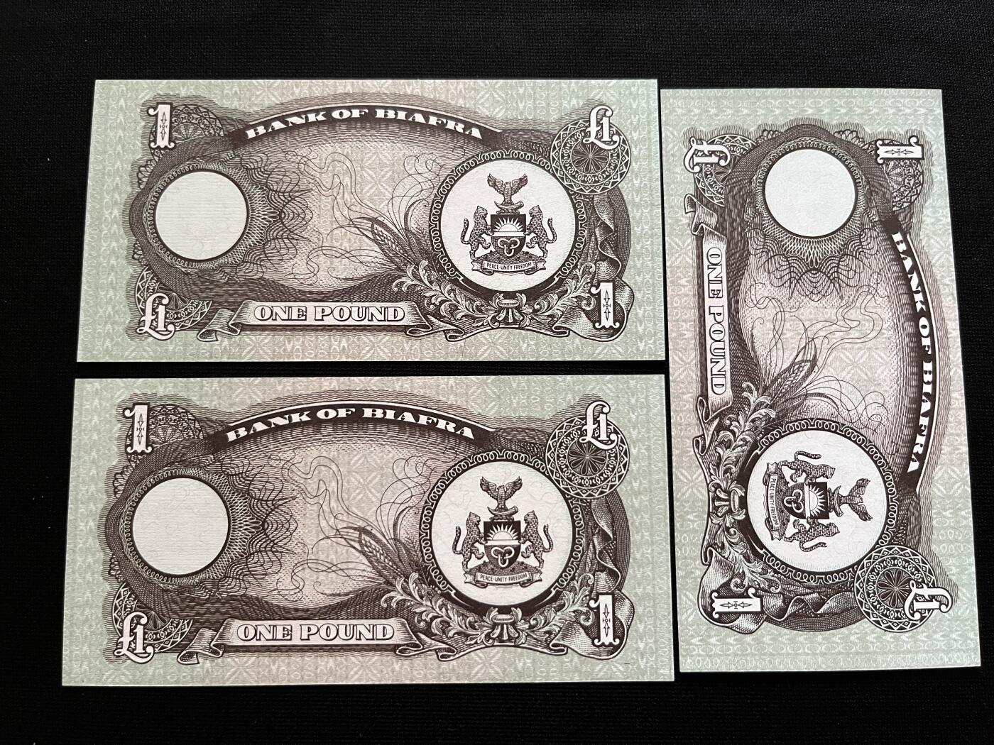 咖啡豆•收藏 2025年Aug_29th世界各国纸币拍卖 3枚 比夫拉 1968年 1镑 全新UNC 外国纸币