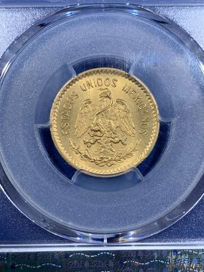 PCGS MS63 墨西哥1906年10比索金币 900金 重8.3克 原铸少见品种 背面支撑小磕 细节见图
