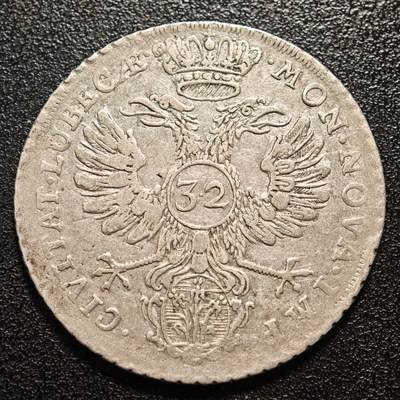 【德藏】世界币章拍卖第143期（拍品征集中~欢迎藏友联系） - 1758年 德国吕贝克32先令双头鹰大银币 品相安逸 少见品种 直径约：39mm；重约：18g