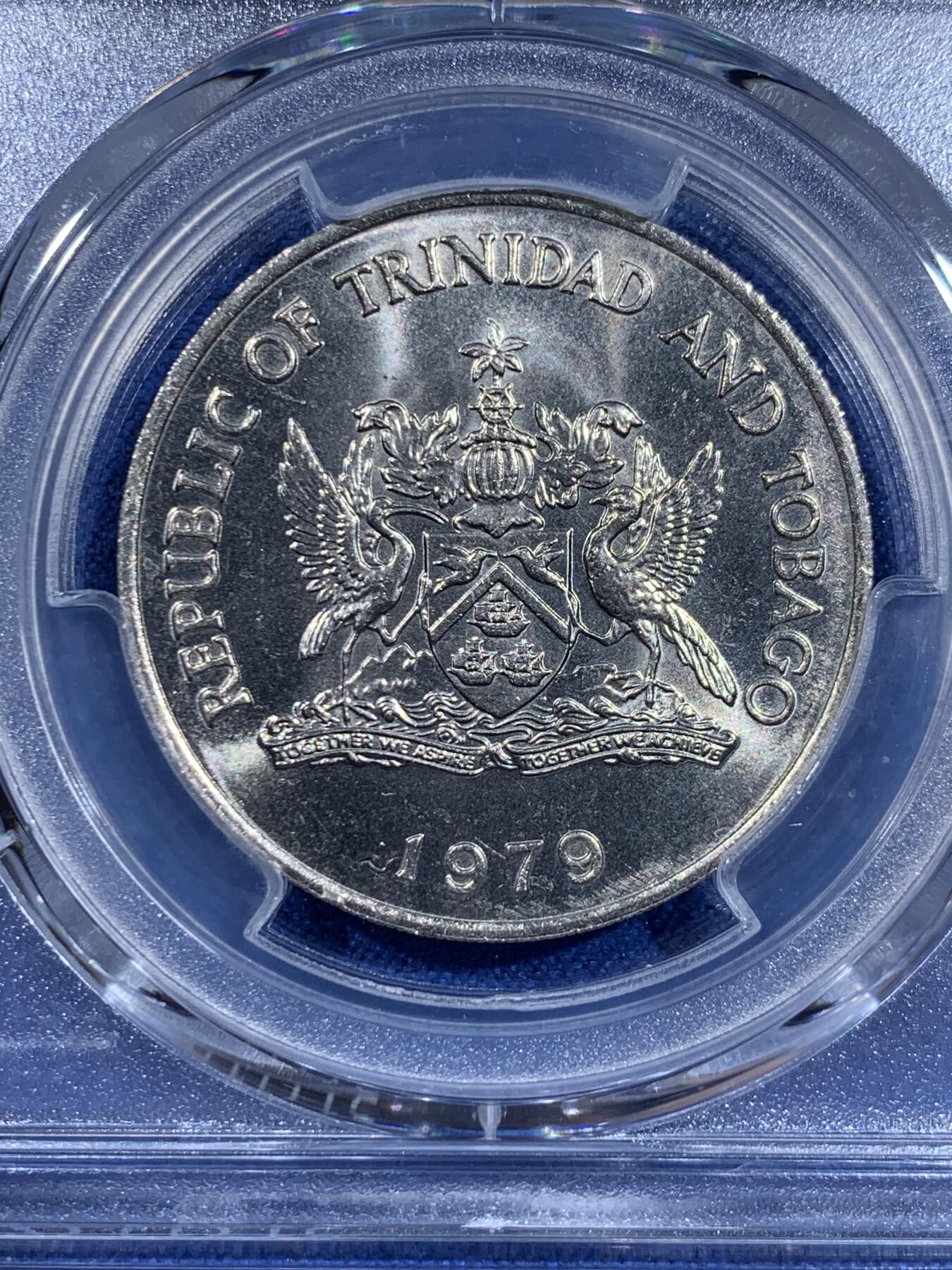 《竞宝斋》第411场 周日，周一，周二，3场连拍 （全场包邮） PCGS MS64 特立尼达和多巴哥1元纪念币 车轮光状态漂亮 低评!